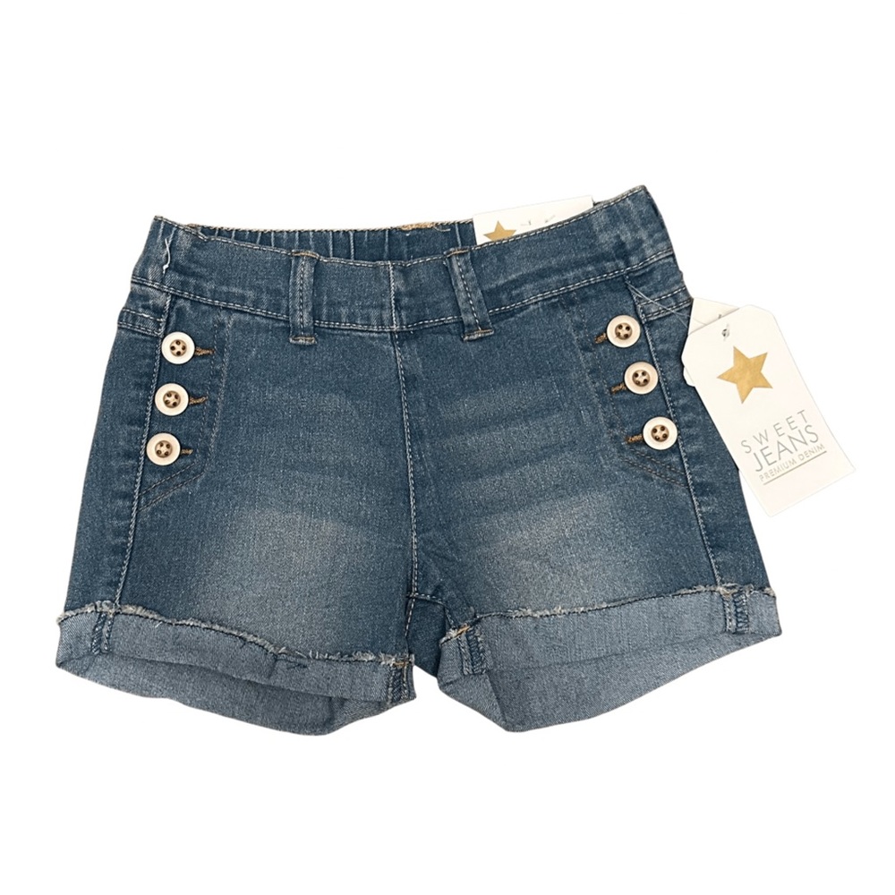 NWT Sweet Jeans  girls denim pull on shorts with button details on hips. SZ 7
